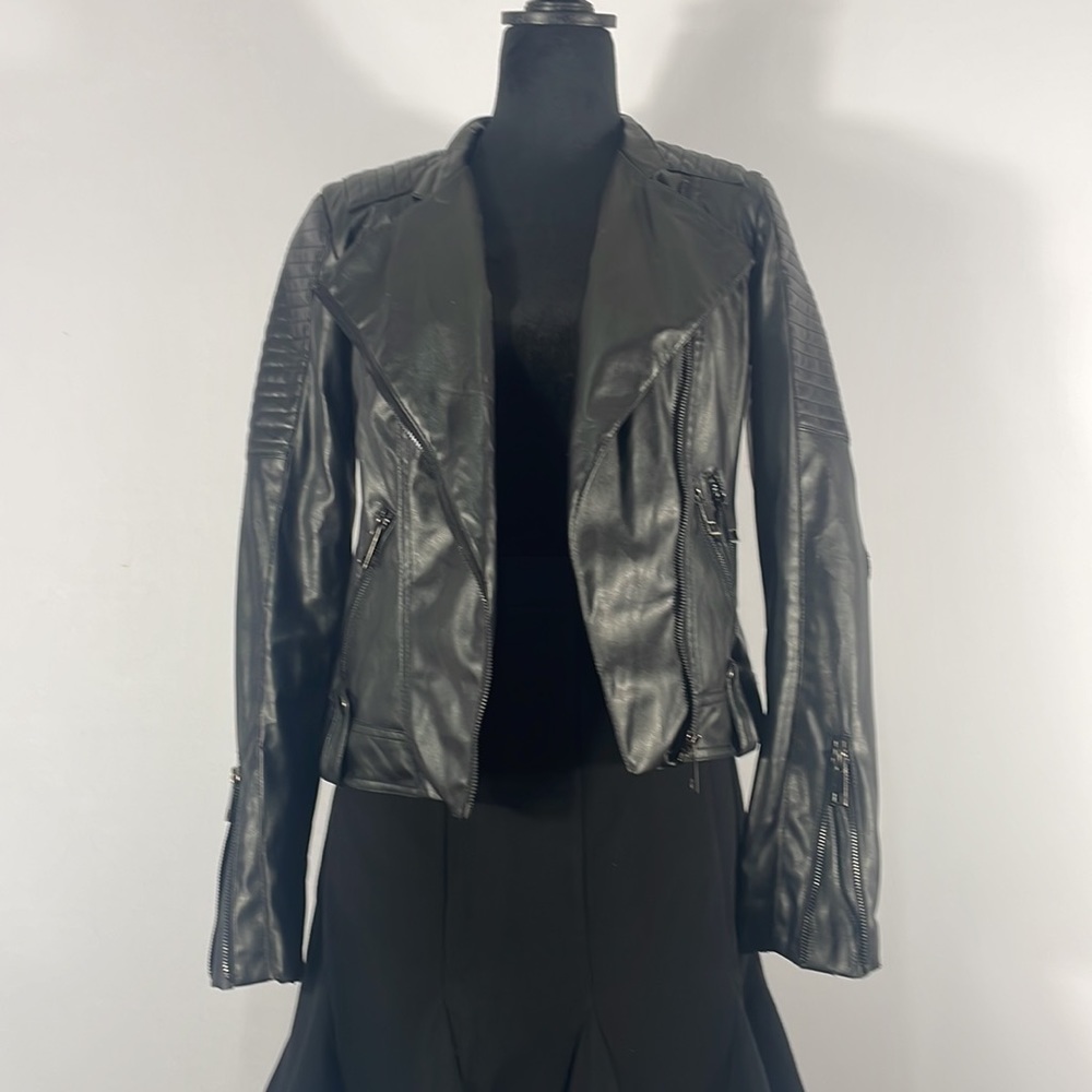 Gianni Binni Black Faux Leather Biker, Motto Jacket,XS - Picture 6 of 15